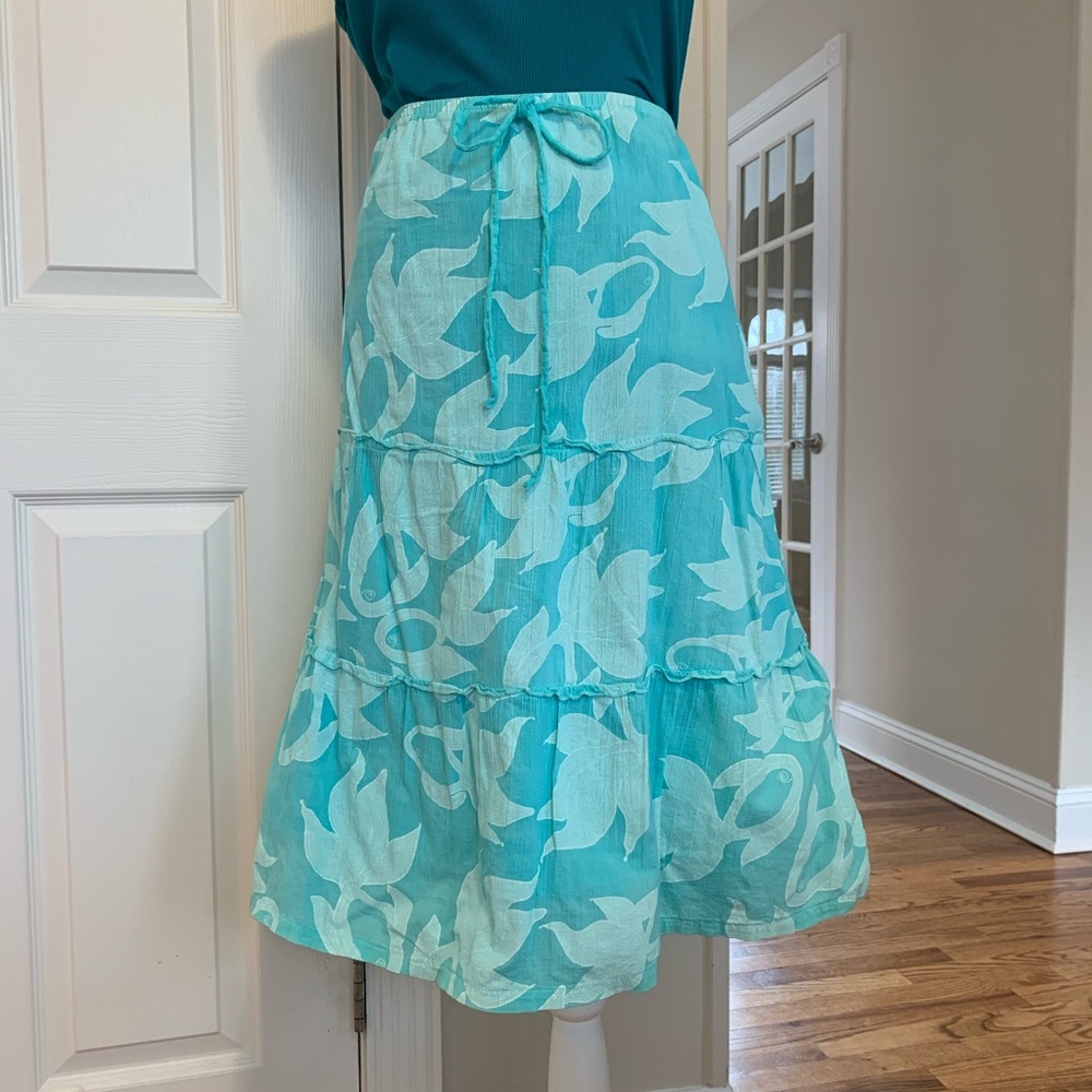 Pretty aqua print tiered skirt